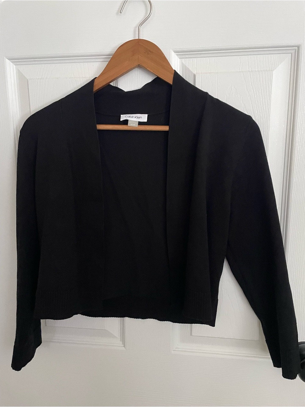 Calvin Klein Black Cropped Open Front Cardigan Shrug S Officecore Minimalist